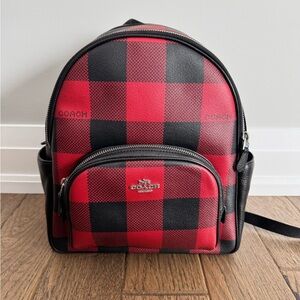 Coach Red and Black Buffalo Check Backpack